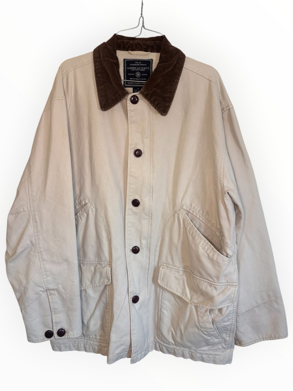 Preppy American Eagle Outfitters Cream Field Jacket with Brown Corduroy Collar M